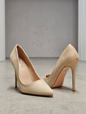 Nude Faux Suede Pointed Toe Stiletto High Heels Womens Elegant Formal Pumps